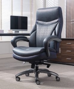 Shaquille O'Neal™ Maximos Big & Tall Ergonomic Vegan Leather High-Back Executive Office Chair, Blue/Silver, BIFMA Compliant