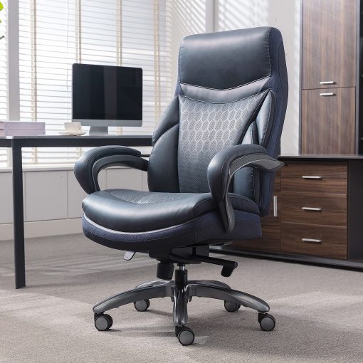 Shaquille O'Neal™ Maximos Big & Tall Ergonomic Vegan Leather High-Back Executive Office Chair, Blue/Silver, BIFMA Compliant