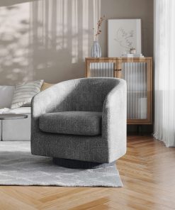 Flash Furniture Landon Club Style Commercial Barrel Accent Armchair with 360 Degree Swivel Metal Base and Sloped Armrests, Dark Gray 2
