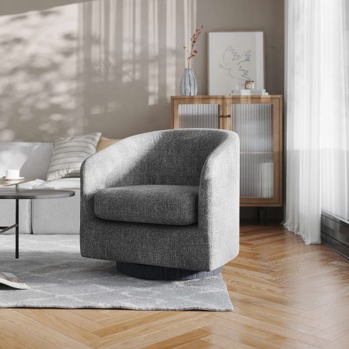 Flash Furniture Landon Club Style Commercial Barrel Accent Armchair with 360 Degree Swivel Metal Base and Sloped Armrests, Dark Gray - Image 2