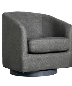 Flash Furniture Landon Club Style Commercial Barrel Accent Armchair with 360 Degree Swivel Metal Base and Sloped Armrests, Dark Gray