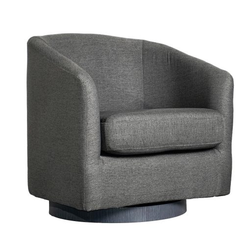 Flash Furniture Landon Club Style Commercial Barrel Accent Armchair with 360 Degree Swivel Metal Base and Sloped Armrests, Dark Gray