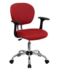 Flash Furniture Mesh Mid-Back Swivel Task Chair With Arms, Red/Silver 2