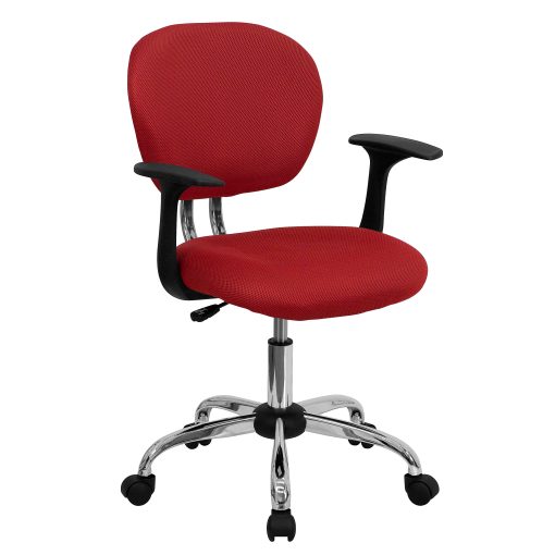 Flash Furniture Mesh Mid-Back Swivel Task Chair With Arms, Red/Silver - Image 2