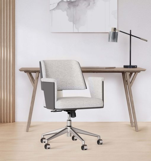 Realspace® Modern Comfort Picali Bouclé Fabric/Vegan Leather Low-Back Task Office Chair, White Stone/Gray/Brushed Nickel, BIFMA Compliant - Image 2