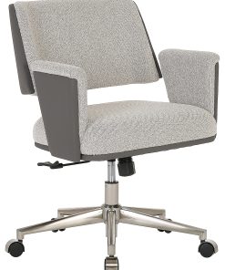 Realspace® Modern Comfort Picali Bouclé Fabric/Vegan Leather Low-Back Task Office Chair, White Stone/Gray/Brushed Nickel, BIFMA Compliant