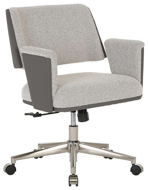 Realspace® Modern Comfort Picali Bouclé Fabric/Vegan Leather Low-Back Task Office Chair, White Stone/Gray/Brushed Nickel, BIFMA Compliant