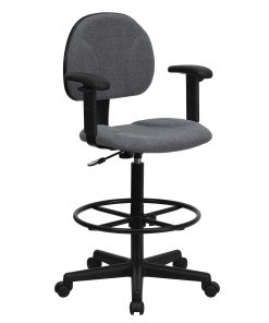 Flash Furniture Fabric Drafting Chair with Adjustable Arms (Cylinders: 22.5”-27”H or 26”-30.5”H), Gray/Black 2