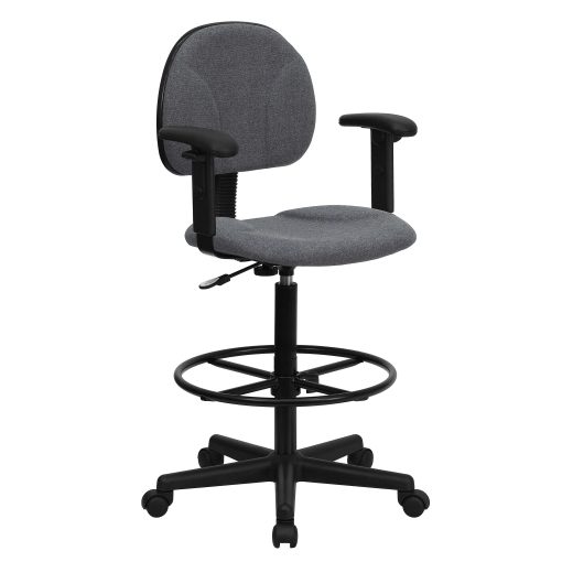 Flash Furniture Fabric Drafting Chair with Adjustable Arms (Cylinders: 22.5''-27''H or 26''-30.5''H), Gray/Black - Image 2