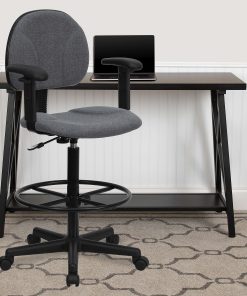Flash Furniture Fabric Drafting Chair with Adjustable Arms (Cylinders: 22.5''-27''H or 26''-30.5''H), Gray/Black