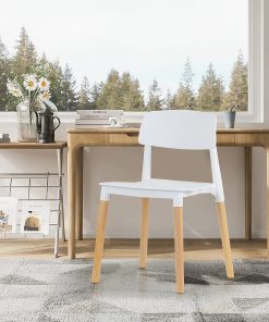 Glamour Home Balta Plastic and Wood Dining Accent Chairs, White/Natural, Set Of 4 Chairs