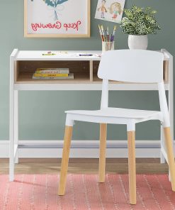 Glamour Home Balta Plastic and Wood Dining Accent Chairs, White/Natural, Set Of 4 Chairs 2
