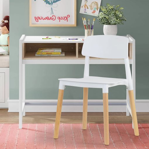 Glamour Home Balta Plastic and Wood Dining Accent Chairs, White/Natural, Set Of 4 Chairs - Image 2