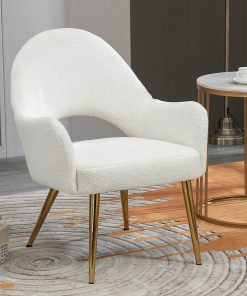 Glamour Home Azael Boucle Fabric Accent Chair, White/Gold 2