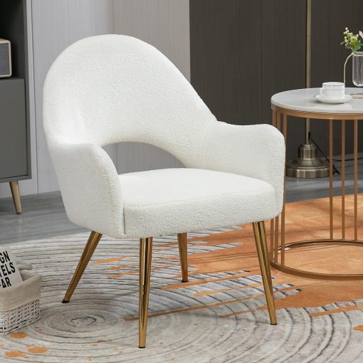 Glamour Home Azael Boucle Fabric Accent Chair, White/Gold - Image 2