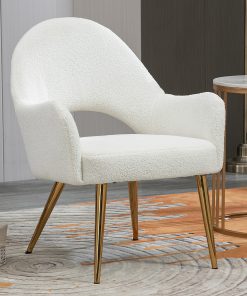 Glamour Home Azael Boucle Fabric Accent Chair, White/Gold