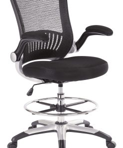 Office Star Mesh Back Drafting Chair With Mesh Seat, Adjustable Foot Ring And Padded Flip Arms, Black/Silver 2