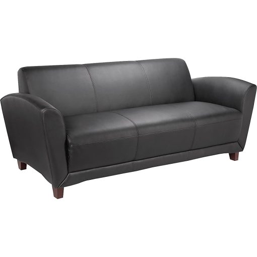 Lorell® Accession Bonded Leather Reception Sofa, Black - Image 2