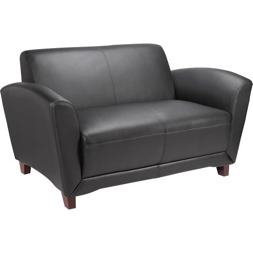 Lorell® Accession Bonded Leather Reception Loveseat, Black - Image 2