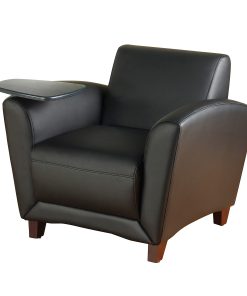 Lorell® Accession Bonded Leather Reception Chair With Tablet Arm, Black