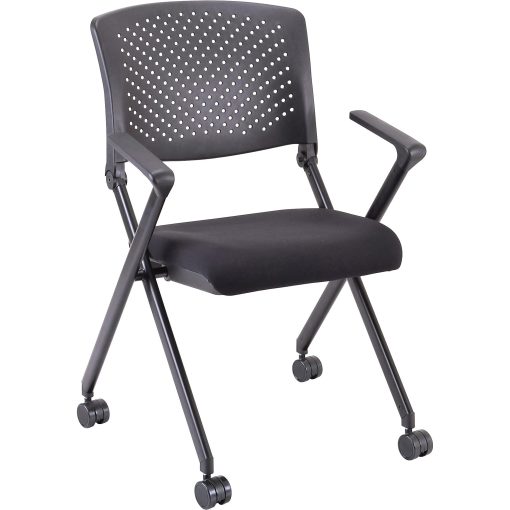 Lorell® Nesting Plastic-Back Chairs, With Arms, Black, Set Of 2 Chairs - Image 2