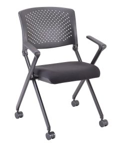 Lorell® Nesting Plastic-Back Chairs, With Arms, Black, Set Of 2 Chairs