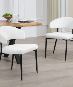 Glamour Home Ayoka Boucle Fabric Dining Chairs, White/Black, Set Of 2 Chairs 2