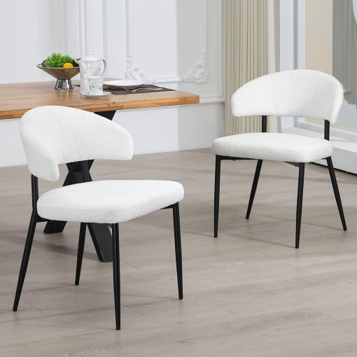 Glamour Home Ayoka Boucle Fabric Dining Chairs, White/Black, Set Of 2 Chairs - Image 2