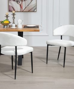 Glamour Home Ayoka Boucle Fabric Dining Chairs, White/Black, Set Of 2 Chairs