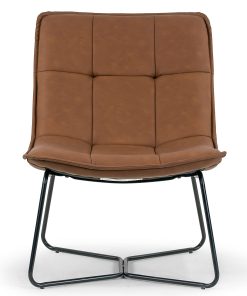 Glamour Home Aurele Faux Leather Accent Chair With Metal Legs, Brown 2