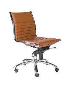 Eurostyle Dirk Armless Faux Leather Low-Back Commercial Office Chair, Chrome/Cognac 2