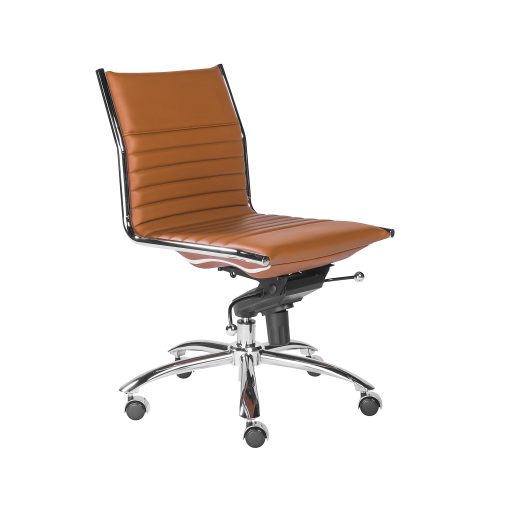 Eurostyle Dirk Armless Faux Leather Low-Back Commercial Office Chair, Chrome/Cognac - Image 2