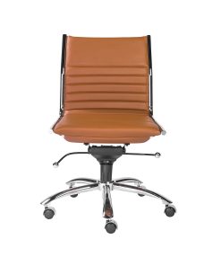 Eurostyle Dirk Armless Faux Leather Low-Back Commercial Office Chair, Chrome/Cognac