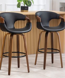 Glamour Home Baylor Faux Leather Barstool With Back, Black/Brown 2