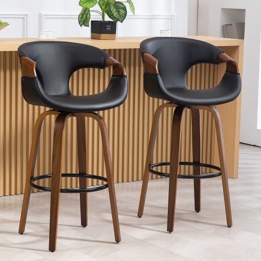 Glamour Home Baylor Faux Leather Barstool With Back, Black/Brown - Image 2