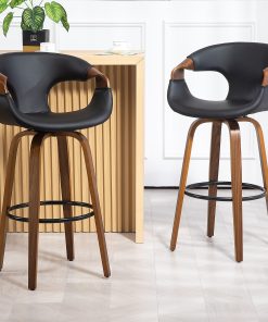 Glamour Home Baylor Faux Leather Barstool With Back, Black/Brown
