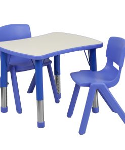 Flash Furniture Rectangular Height-Adjustable Activity Table Set With 2 Chairs, 23-1/2"H x 21-7/8"W x 26-5/8"D, Blue