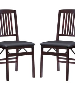 Linon Triena Faux Leather Folding Chairs, Dark Brown/Espresso, Set Of 2 Chairs