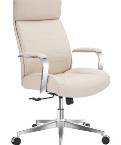 Realspace® Modern Comfort Modee Vegan Leather High-Back Executive Office Chair, Sand/Chrome, BIFMA Compliant