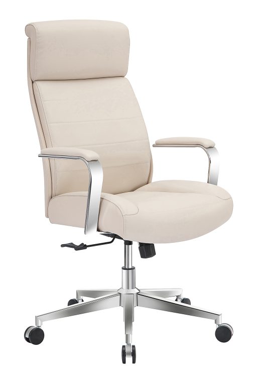 Realspace® Modern Comfort Modee Vegan Leather High-Back Executive Office Chair, Sand/Chrome, BIFMA Compliant