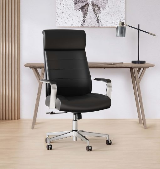 Realspace® Modern Comfort Modee Vegan Leather High-Back Executive Office Chair, Black/Chrome, BIFMA Compliant - Image 2