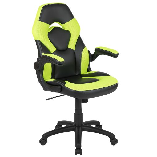 Flash Furniture X10 Ergonomic LeatherSoft™ Faux Leather High-Back Racing Gaming Chair With Flip-Up Arms, Neon Green/Black - Image 2