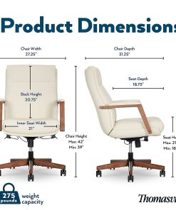 Thomasville Fendley Ergonomic Faux Leather Mid-Back Office Chair, Cream 2