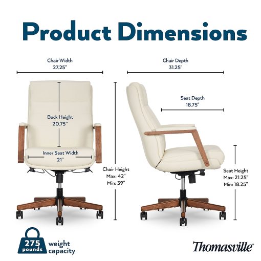 Thomasville Fendley Ergonomic Faux Leather Mid-Back Office Chair, Cream - Image 2