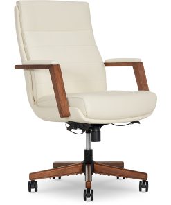 Thomasville Fendley Ergonomic Faux Leather Mid-Back Office Chair, Cream