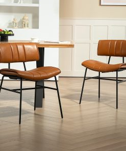 Glamour Home Belicia Faux Leather Dining Accent Chairs, Brown/Black, Set Of 2 Chairs