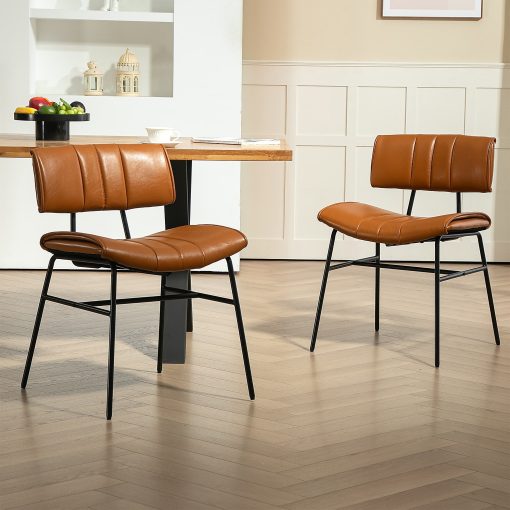 Glamour Home Belicia Faux Leather Dining Accent Chairs, Brown/Black, Set Of 2 Chairs