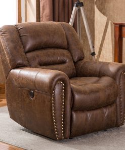Bestier Oversize Vegan PU Leather Manual Power Recliner Accent Chair With Nailhead Trim And USB Port, Brown 2