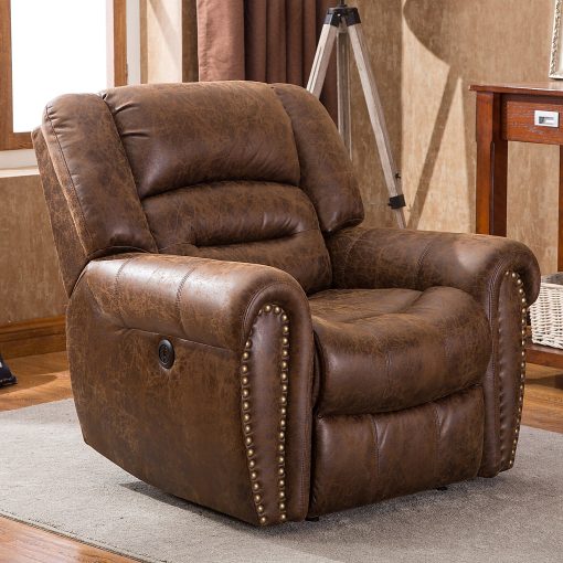 Bestier Oversize Vegan PU Leather Manual Power Recliner Accent Chair With Nailhead Trim And USB Port, Brown - Image 2