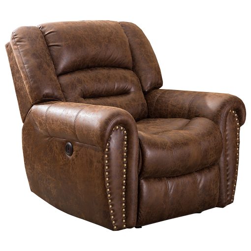 Bestier Oversize Vegan PU Leather Manual Power Recliner Accent Chair With Nailhead Trim And USB Port, Brown